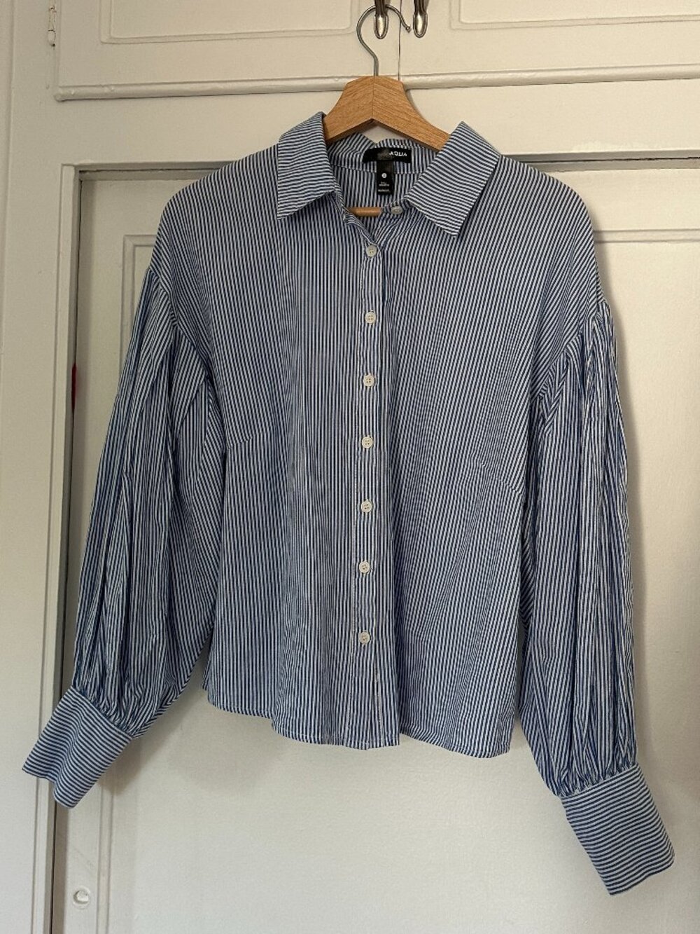 Blue and white striped button down